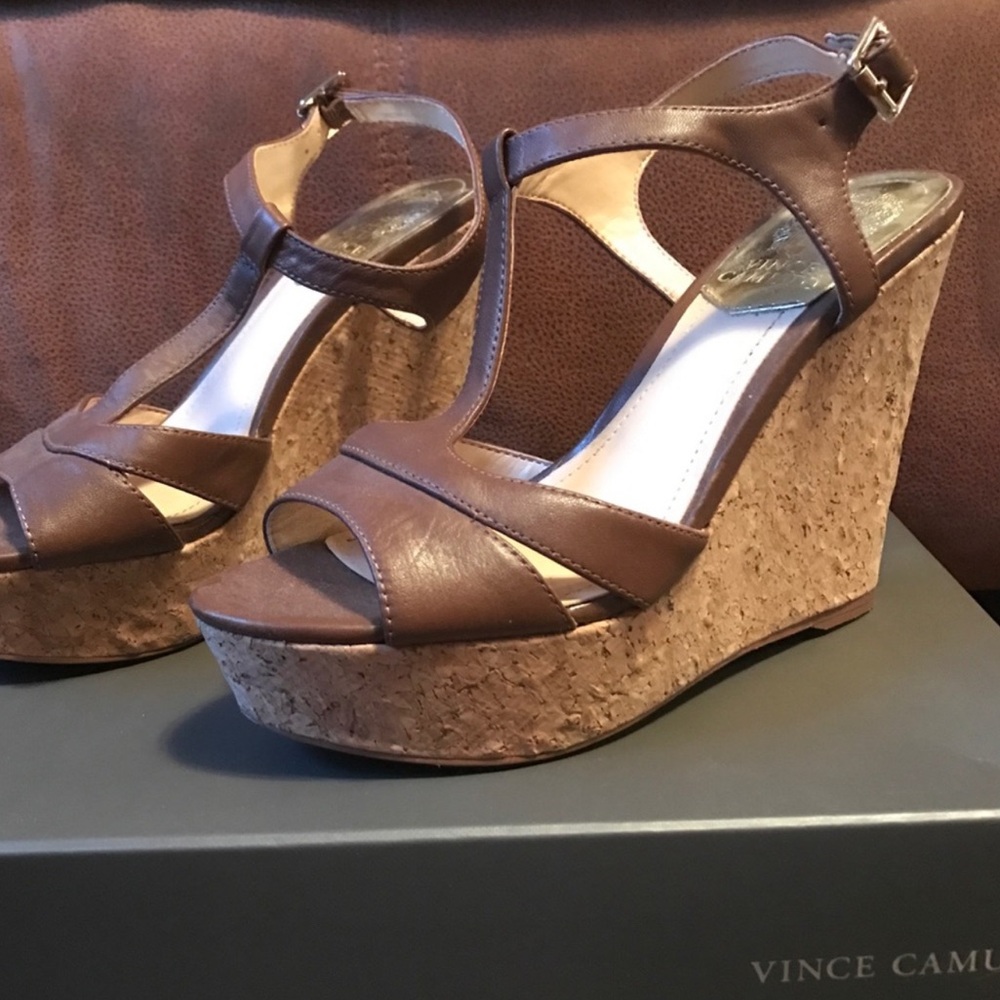 Vince Camuto Brown Wedge Sandals 6.5